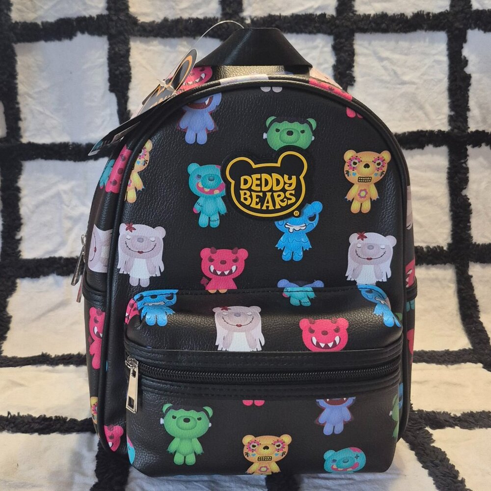 NEW Claire's Deddy Bears Black Faux Leather Mini Backpack Purse